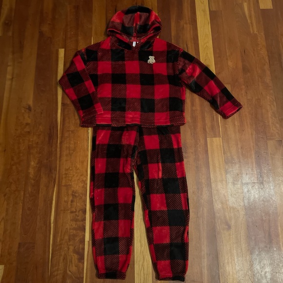 Red & Black Buffalo Plaid Hoodie and Pants Pajama Set women’s small JoySpun cozy - Picture 1 of 3